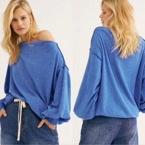 We The Free Oversized Blue Ribbed Long Sleeve Knit Top Size Medium